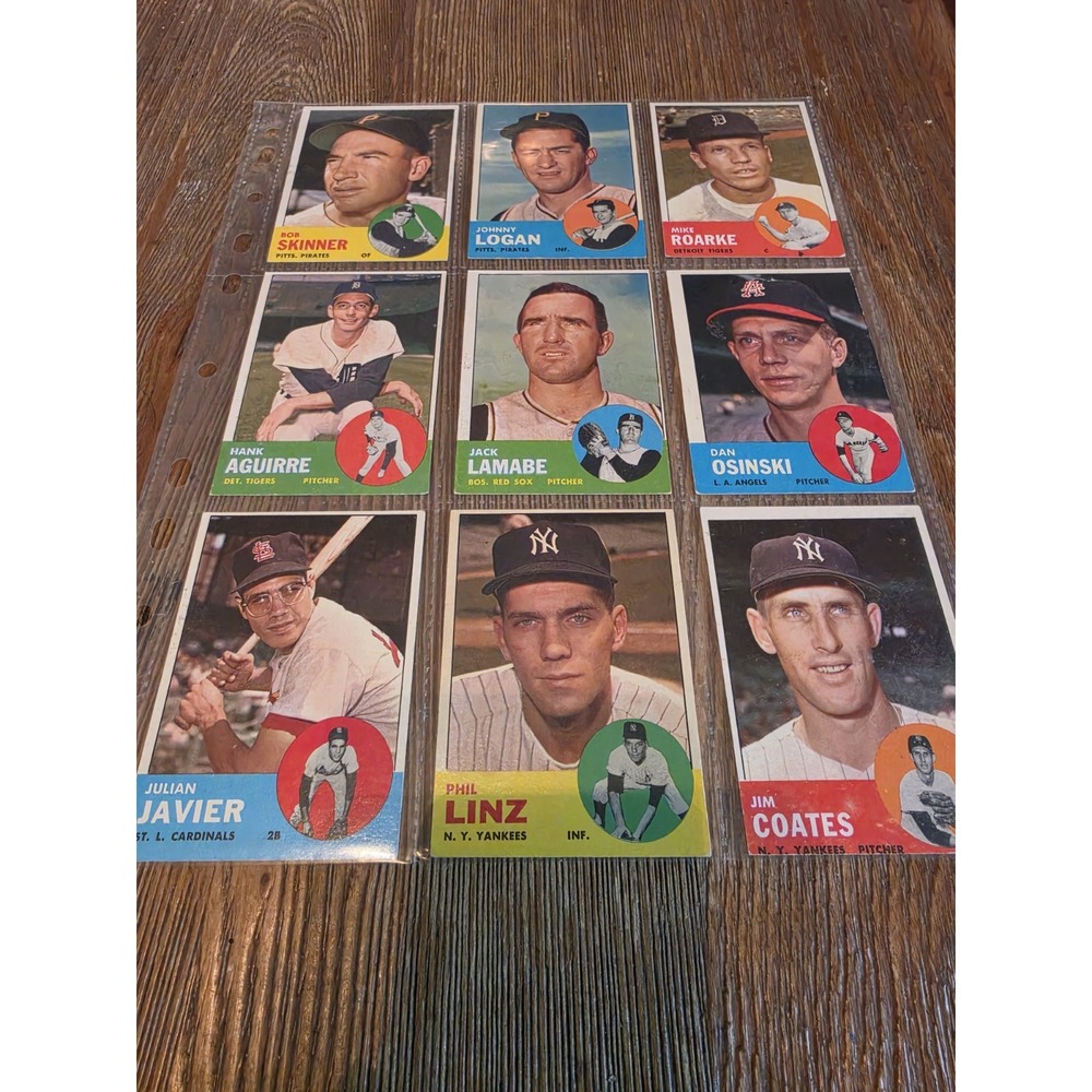 Vintage 1963 Topps Baseball Cards Sheet Of 9